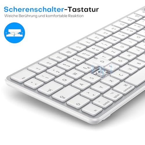 OMOTON Mac Tastatur Maus Set Kabellose, Wiederaufladbar, DE Layout | Bluetooth Funktastatur maus für MacBook Air/ Pro/iMac/iMac Pro/Mac mini, Ergonomisch, Multi-Gerät, Leises Tippen