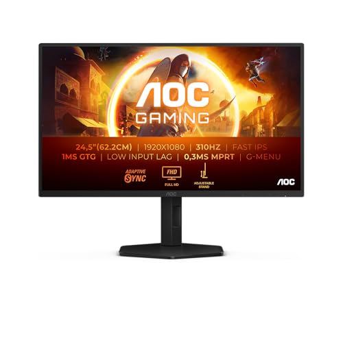 AOC 25G4SXU 25 Zoll FHD USB Hub Gaming Monitor, 310Hz, Fast IPS Panel, 1ms GtG, HDR400, G-Sync Compatible, Höhenverstellung,(1920x1080 HDMI 2X 2.0 DP 1x 1.4) Schwarz