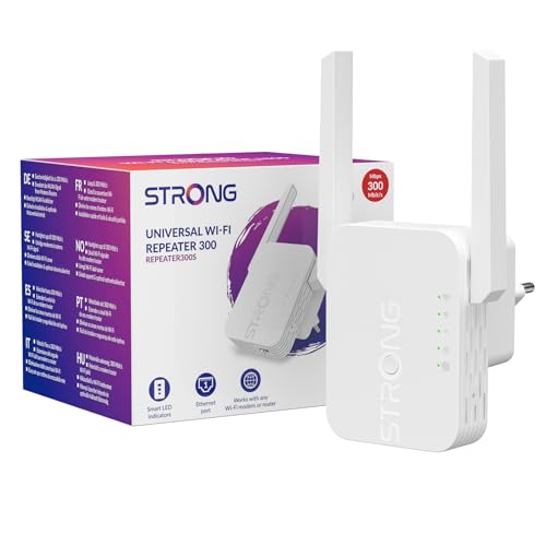 Strong 300Mbit/s WLAN Verstärker Repeater, WLAN Internet Verstärker Extender, 100Mbit/s-Port, Access Point, Einfache Einrichtung, LED-Signalanzeige, WPS, Kompatibel mit Allen WLA-Router