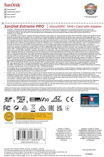 SanDisk Extreme PRO microSDXC UHS-I Speicherkarte 512 GB + Adapter & RescuePRO Deluxe (Für Smartphones, Actionkameras oder Drohnen, A2, Class 10, V30, U3, 200 MB/s Übertragung)