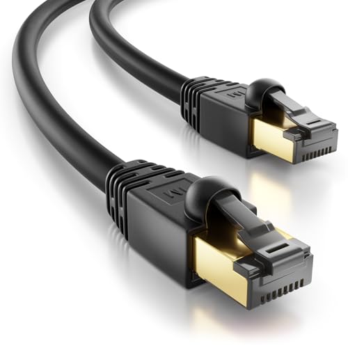 deleyCON 10m CAT 8.1 Outdoor Netzwerkkabel 40 Gbit/s 2000 MHz S/FTP Kupfer | RJ45 Stecker Ethernet LAN DSL Patchkabel, witterungsbest&auml;ndig, f&uuml;r Au&szlig;enbereich, PC, TV, Kamera, PoE und Camping