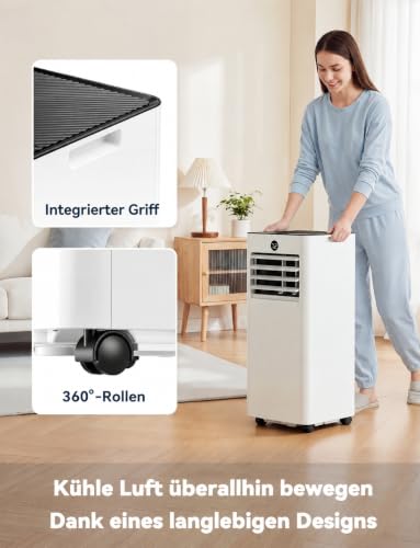 AIRFISH Mobile Klimaanlage 7000 BTU – Leise 4-in-1 Klimaanlage mit LED-Display, Fernbedienung & Rollen | Kühlen, Entfeuchten, Ventilator & Sleep-Modus | Fensterkit inklusive | Für Räume bis 20 m²