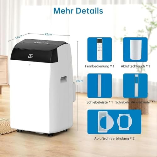 3-in-1 Mobiles Klimagerät 10000 BTU – Schnelles Kühlen, Ventilator & Luftentfeuchter – Energieklasse A+, leiser Betrieb, 2 Geschwindigkeiten, 24h-Timer, Fernbedienung – Für Zuhause & Büro – Schwarze