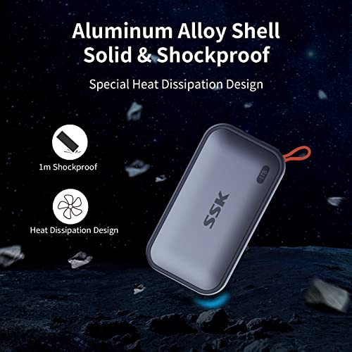 SSK SSD Festplatte Extern 1TB, bis zu 1050 MB/s, Portable Externe NVME SSD | USB3.2 Gen2, LED-Anzeige, ProRes 4K, wasser-&staubdicht, USB-C&A-Kabel,Solid State Drive für Typ-C-phones, PS5, Xbox, Mac, PC