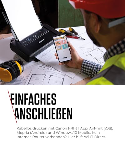 Canon PIXMA TR150 mobiler Drucker (WLAN, Cloud, AirPrint, 4.800 DPI x 1.200 DPI, Highspeed USB Typ C, OLED-Display, Tintenstrahldrucker), schwarz, 322 x 185 x 66 mm