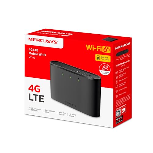 Mercusys Mobiler WLAN Router MT110, tragbares WLAN für unterwegs ohne Vertrag, 4G LTE 150 Mbps, Verbindung mit bis zu 10 Geräten, bis zu 10 Stunden Nutzungsdauer