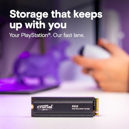 Crucial P310 PS5 SSD 2TB PCIe Gen4 NVMe M.2 Interne Festplatte mit Kühlkörper, bis 7100 MB/s, Gaming für PS5, Desktop PC - CT2000P310SSD5-01