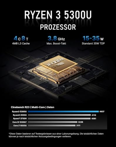 BOSGAME E5 Home-Office-Mini-PC, Ryzen 5300U (Besser als 4300U, bis zu 3,8 GHz), 16 GB DDR4-RAM, 512 GB NVMe-SSD, Windows 11 Pro, DREI 4K-Displays, Dual-LAN-Mini-Computer