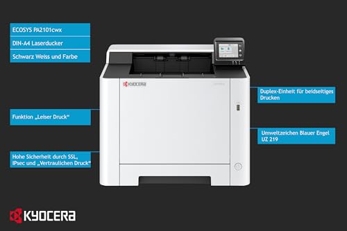 Kyocera Ecosys PA2101cwx Laserdrucker Farbe | Farbdrucker 21 Seiten/Minute, Laserdrucker WLAN, Farblaserdrucker inkl. schwenkbarem Touchpanel & Mobile-Print-Unterstützung