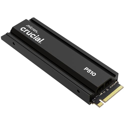 Crucial P510 SSD 1TB M.2 NVMe PCIe 5.0 x4 Gen5 mit Kühlkörper, bis zu 11.000 MB/s Lesen, 9.500 MB/s Schreiben, für Desktop PC & PS5, TLC NAND, Interne Festplatte - CT1000P510SSD5-01