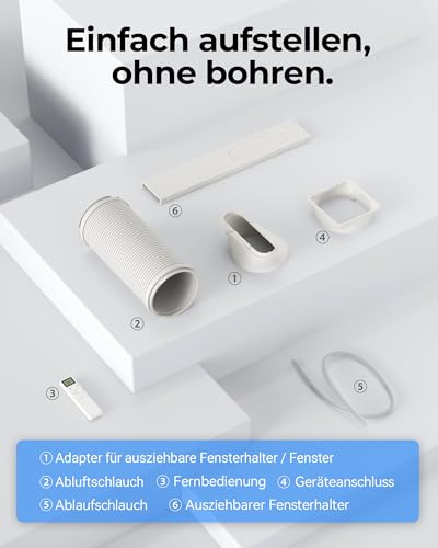 Mobile Klimaanlage 12000 BTU, Klimaanlage Mobil mit Abluftschlauch, Mobiles Klimagerät leise 56dB, mit Timer
