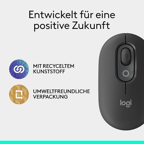 Logitech POP Mouse, kompakte und mobile kabellose Bluetooth-Maus | Programmierbare Tasten, leise Klicks, Easy-Switch für bis zu 3 Geräte, Notebook, Tablet, PC - Grafit