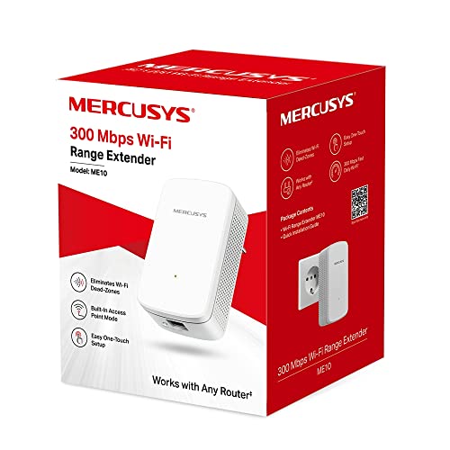 Mercusys ME10 WLAN Verstärker Repeater(Single-Band 300 Mbit/s, App Steuerung, Ethernet-Port, WPS, AP Modus, LED abschaltbar, kompatibel zu Allen WLAN Geräten)