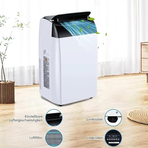 3-in-1 Mobiles Klimagerät 10000 BTU – Schnelles Kühlen, Ventilator & Luftentfeuchter – Energieklasse A+, leiser Betrieb, 2 Geschwindigkeiten, 24h-Timer, Fernbedienung – Für Zuhause & Büro – Schwarze