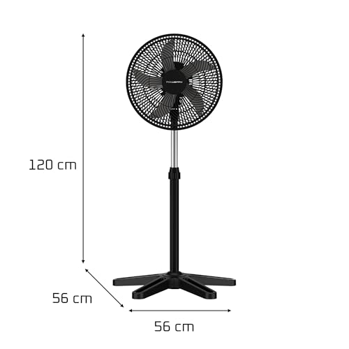 Rowenta Turbo Essential, Standventilator, leistungsstark, VU3110 | Standventilator, Leise 58 dB, höhenverstellbar & oszillierend, kompakt für Büro, Wohn-/Schlafzimmer, Farbe: Schwarz/Rot