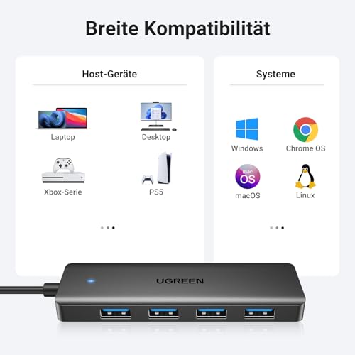 UGREEN 4-Port USB 3.0 Hub USB Verteiler Multiport Adapter 5Gbps (15cm) | USB Splitter für MacBook, iMac, Surface, Dell, Thinkpad, USB Stick, Mobile HDD, Desktop PC und mehr