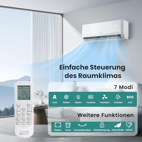 RELAX4LIFE Split Klimaanlage 12000BTU, Klimageräte mit Heizfunktion, Klima Splitgerät Kältemittel R32, Inverter-Technologie, Air Conditioner Inkl. Montagematerial, sehr leise
