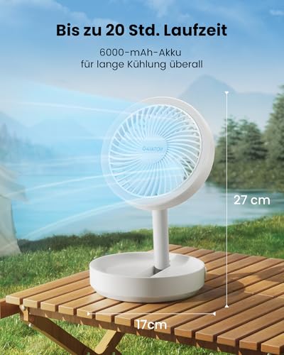 Gaiatop Faltbare Tischventilator mit Nachtlicht, 6000mAh Akku Ventilator