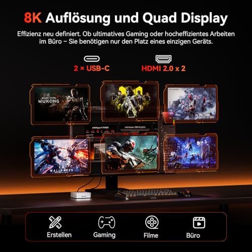 GEEKOM AI Mini PC A7 mit AMD Ryzen7 7730U(Übertrifft 7430U), 32GB & 500GB