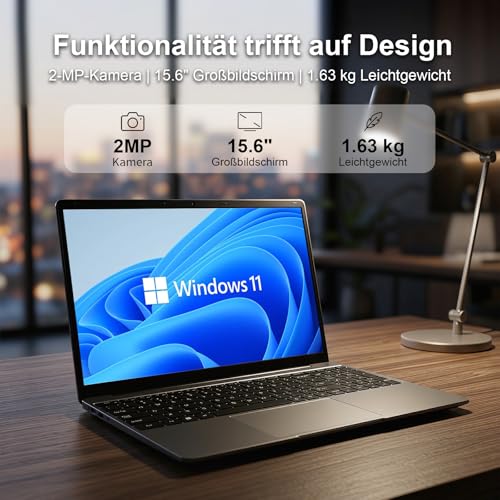 Laptop Windows 11 The Notebook, Deutsche Tastatur 15.6 Zoll Laptop Mit Windows 11 Und Office Paket Fertig Installiert 5205U (Bis Zu 2,3 GHz) Prozessor 4GB RAM 128GB ROM TF Karte Erweiterbar Auf 512GB