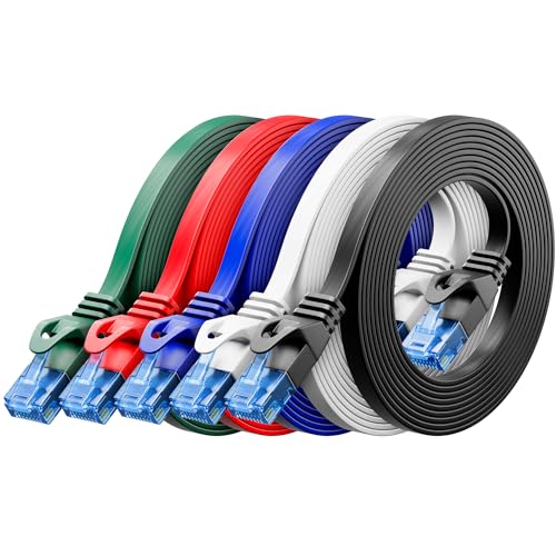 deleyCON 2m CAT6 Flaches Netzwerkkabel RJ45 1000 Mbit, 5 Stück - Bunt