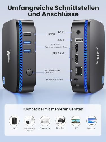 ACEMAGICIAN Mini PC Intel N5030 (bis zu 3,1 GHz) 12GB RAM 256GB SSD | + 2.5″ SATA Schacht, Windows 11 Pro, 4K Dual Display 2× HDMI, Gigabit LAN Mini Desktop PC für Business, Office, Heimkino