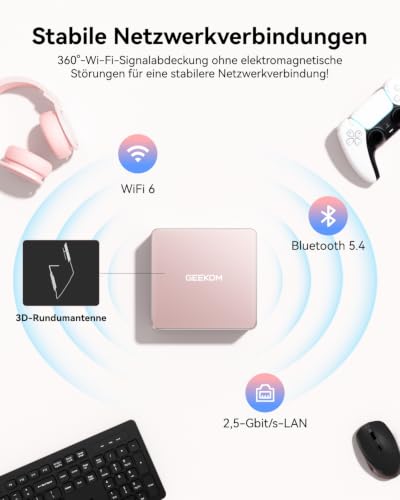 GEEKOM A5 2027 Mini PC, AMD Ryzen 7 7730U, 16GB DDR4 RAM, 512GB SSD | (8C/16T bis 4,5 GHz), 3 Jahre Support, 4K Quad-Display, WiFi 6 BT 5.4, Agentic AI PC für Home Office, Business, Multimedia