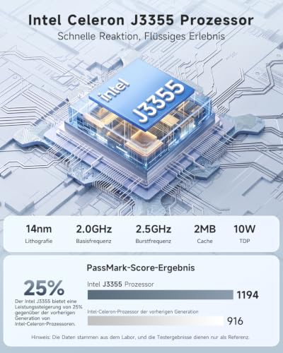 BMAX Büro Mini PC Intel Celeron J3355 mit Win11 Home, 6GB RAM 128GB SSD | Dual HDMI 4K@60Hz RJ45 Gigabit Ethernet WiFi5 BT USB x4 Mini Desktop Micro Computer für Business, Daily Use, Home assistant
