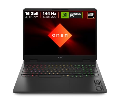 OMEN Gaming Laptop, 16" WUXGA Display 1920×1200, 16:10, 144Hz, AMD Ryzen 9 8940HX, NVIDIA GeForce RTX 5070, 32GB RAM, 1TB SSD, Win 11, 4-Zonen-RGB-QWERTZ Wi-Fi 6, Shadow Black, inkl. 3 Monate GamePass
