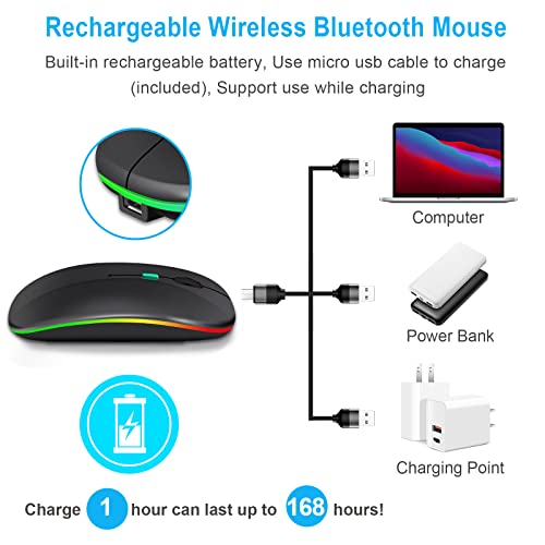 Kabellose Bluetooth-Maus für Laptop, wiederaufladbare Computer-Maus 2.4GHz Optisch (Bluetooth5.2+USB A+USB C)Duale Empfänger Mäuse-1600DPI LED Leiser Klick für Mac Laptop Tablet PC Computer,Schwarz