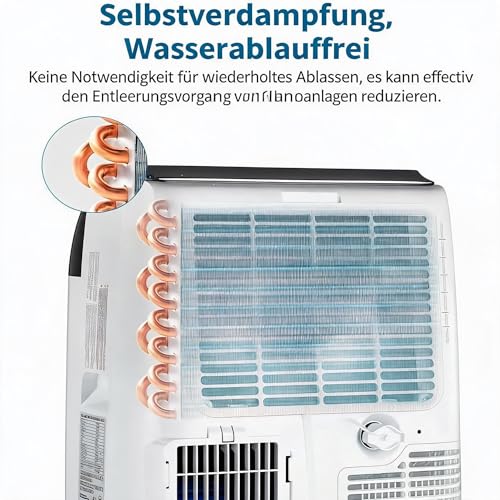 Thaookte Mobile Klimaanlage Mit Fernbedienung, 3-in-1 Klimaanlage Mit Abluftschlauch: Kühlung/Ventilator/Entfeuchter, Mobil Klimagerät Leise 10000 BTU, 24h-Timer, Für Räume Bis 51㎡-Weiß