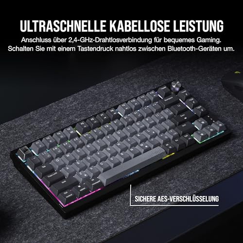 Corsair K65 Plus Wireless 75% RGB Mechanische Gaming-Tastatur - Schwarz | QWERTZ DE, Hot-Swap-Fähige, Vorgeschmierte MLX Red Lineare Schalter, Zweischichtige Schalldämpfung, PBT Tastenkappen
