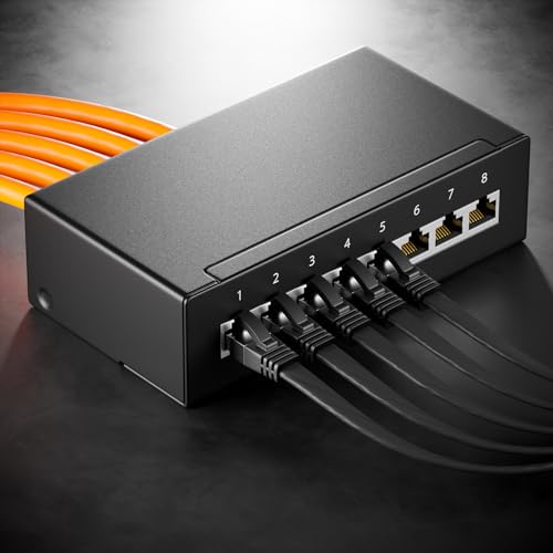 deleyCON 0,25m CAT 8 Flach Netzwerkkabel RJ45 40 Gbit/s, 10 Stück - Schwarz | Kurzes 25cm Gigabit Ethernet LAN Cable, Kupfer, dünnes Flachkabel Patchkabel, RJ45 Stecker für CAT8 CAT7 CAT6