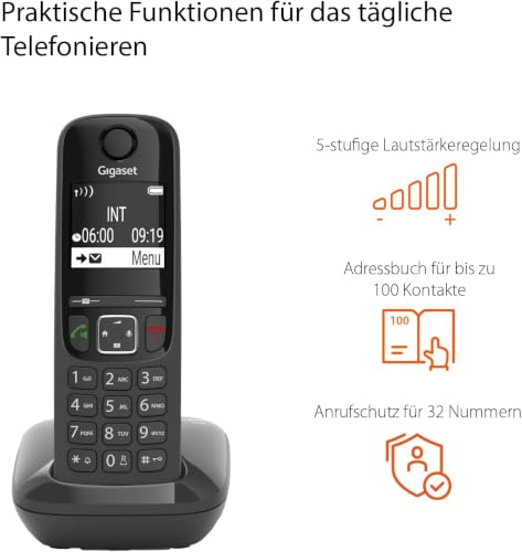 Gigaset AS690 Duo - 2 Schnurlose DECT-Telefone - kontrastreiches Display - brillante Audioqualität - einstellbare Klangprofile - Freisprechfunktion - Anrufschutz, schwarz [Deutsche Version]