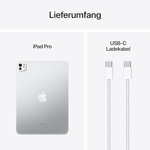 Apple 11" iPad Pro (M4): Ultra Retina XDR Display, 1 TB, 12 MP Querformat Frontkamera/12 MP Rückkamera, LiDAR Scanner, WLAN 6E und 5G Mobilfunk mit eSIM, Face ID, Nanotexturglas – Silber