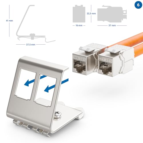 deleyCON CAT6a Keystone Jack Modul 2-Port Hutschienenadapter, 2 Stück