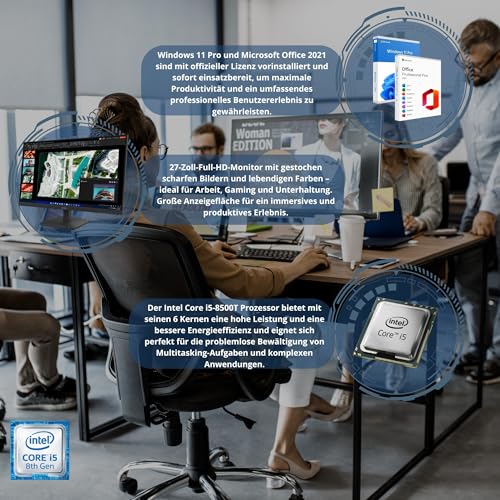Computer Kompletter Desktop-Computer 27 Zoll i5 8500 16 GB RAM 512 GB SSD Win 11 Pro Office 2021 Pro Garantie 36 Monate