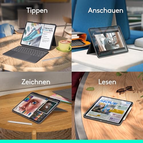 Logitech Combo Touch für iPad Pro 13 Zoll (M4 und M5) (2024 und 2025) | Abnehmbare Tastatur mit Hintergrundbeleuchtung, Halterung, Multi-Use-Modus, DEU QWERTZ-Graphit Tastatur-Case