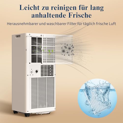 Klimaanlage Mobil 9000 BTU,4-in-1 - LED Display&Fernbedienung,leise mobile klimaanlage mit einem Fenstermontagesatz,klimagerät mit abluftschlauch,Raumgröße bis 88m³(33㎡) Tragbare