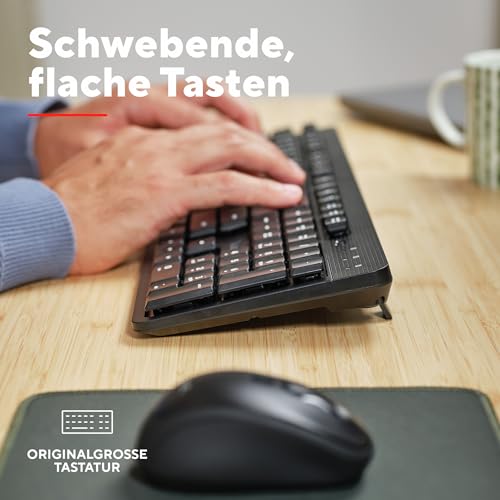 Trust ODY II Leise Tastatur Kabellos Deutsches Layout (QWERTZ), Schwarz | Flachen Tasten, Funktastatur Spritzwassergeschützt, RF 2.4GHz USB-Empfänger, PC Laptop Computer Mac