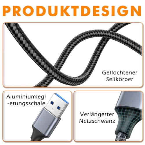 Leloco USB Splitter 1 zu 3, USB-A 2.0 Adapter, 480 Mbit/s, 5V/1,5A