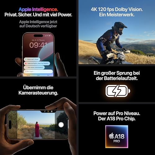 Apple iPhone 16 Pro Max 256 GB: 5G Handy mit Kamerasteuerung, 4K 120 Dolby Vision und einem großen Sprung bei der Batterielaufzeit. Funktioniert mit AirPods, Titan Schwarz