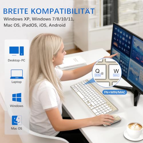 Kabelloses Ultradünnes Tastatur Maus Combo mit Dual System - Weißgolden