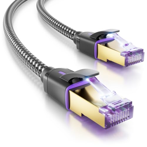 deleyCON 2m CAT7 Nylon Patchkabel RJ45 10 Gbit/s S/FTP POE - Schwarz | Gigabit Netzwerkkabel, Ethernet Cable, Kupfer, RJ45 Stecker, CAT 7 LAN, für PC, PS5, Router, Modem, TV, Switch, Laptop