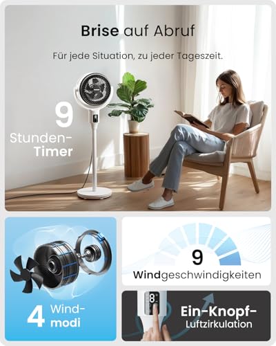 Pro Breeze AirFlo Standventilator 108 cm, Stiftung Warentest GUT (1,9), 29 dB, 2-in-1 Stand- & Tischventilator, 85°+135° Oszillation, höhenverstellbar, Fernbedienung