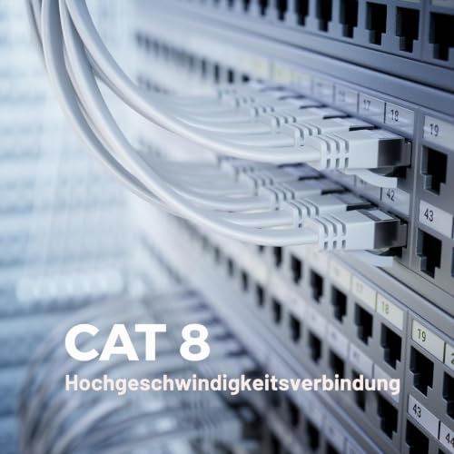 deleyCON 0,5m CAT 8 Flach Netzwerkkabel RJ45 40 Gbit/s, 5 Stück - Weiß