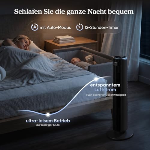Levoit extrem leiser Turmventilator mit Schlafmodus, Mattschwarz, Höhe 92cm
