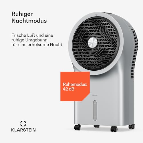 Klarstein Luftkühler mit Wasserkühlung, Verdunstungskühler, 6L Tank, 320 m³/h, Timer & Fernbedienung, tragbares Kühlgerät für Räume & Schlafzimmer, Silber