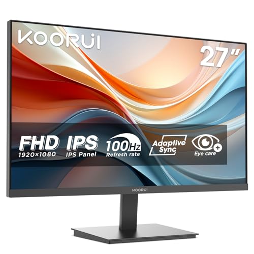 KOORUI E2711F 27 Zoll Monitor FHD 100Hz IPS AdaptiveSync HDMI EyeCare VESA | 1920x1080, -5°~15° neigbar, VGA, ultradünnes Design, Augenschutz