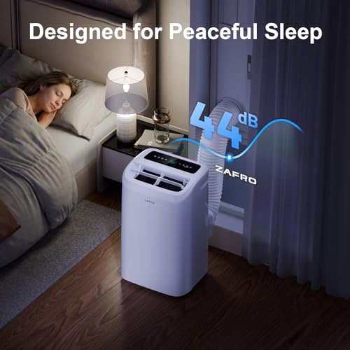 ZAFRO - 12000 BTU tragbare Klimaanlage, ultra-leise Kühlung, intelligente WiFi und App-Steuerung, 24-Stunden-Timer mit Lüfter und Luftentfeuchter, einfach